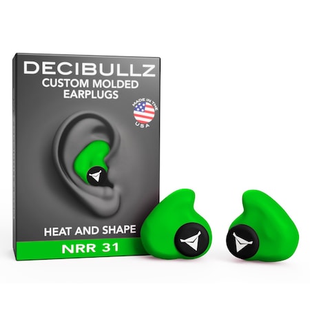 Decibullz Custom Molded Earplugs Hi Vis Green, 31 NRR, Simple DIY Process, Remoldable If Needed PLG1-GRN